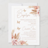 Blush Boho Bloemen Vlinders Doop Kaart (Voorkant)