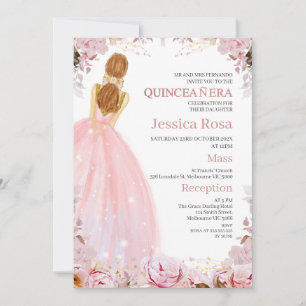 Blush Boho bloemenjurk quinceañera uitnodiging