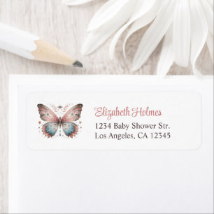 Blush Boho Butterfly Baby shower adreslabel Etiket