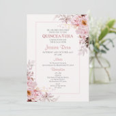 Blush Boho Cadre Floral Quinceañera invitation (Debout devant)