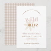 Blush Boho Daisy Floral First Birthday Invitation (Devant / Derrière)