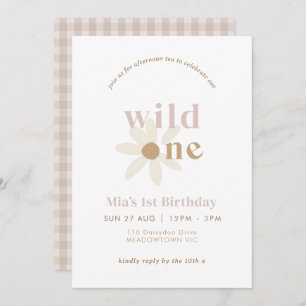 Blush Boho Daisy Floral First Birthday Invitation