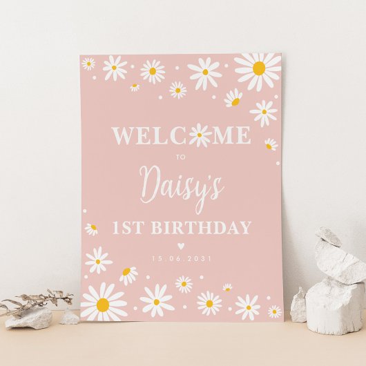 Blush Boho Daisy Floral Meisje 1e Verjaardag Welko Poster
