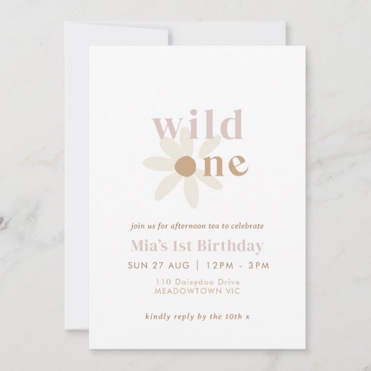 Blush Boho Daisy Retro Première Invitation d'anniv (Devant)