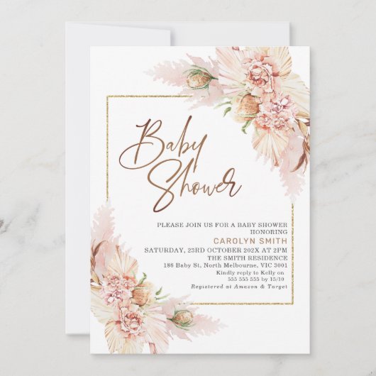 Blush Boho Dry Floral Arrangement Baby shower Kaart (Voorkant)