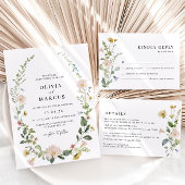 Blush Boho Fleur sauvage élégant mariage carte RSV