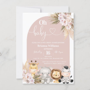 Blush Boho Floral Arch Safari baby shower Kaart