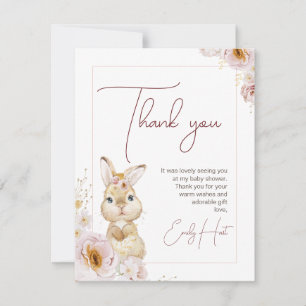 Blush Boho Floral Bunny Baby shower bedankje Kaart