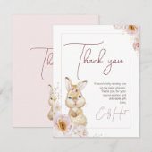 Blush Boho Floral Bunny Baby shower Carte de remer (Devant / Derrière)