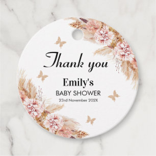 Blush Boho Floral Butterfly Kisses Baby shower Bedankjes Labels