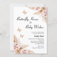Blush Boho Floral Butterfly Kisses Baby shower