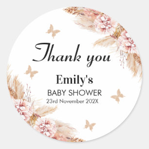 Blush Boho Floral Butterfly Kisses Baby shower Ronde Sticker