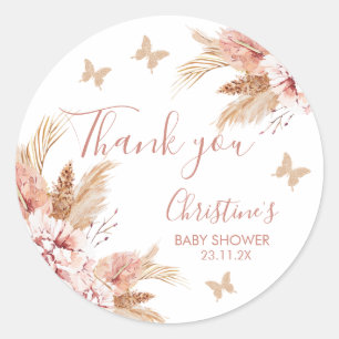 Blush Boho Floral Butterfly Kisses Baby shower Ronde Sticker