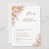 Blush Boho Floral Pampas Grass Wedding Invitation Kaart (Voorkant)