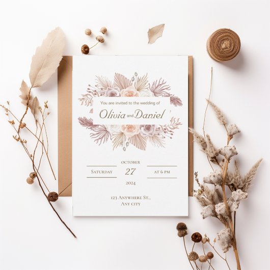 Blush Boho Floral Wedding Invitation