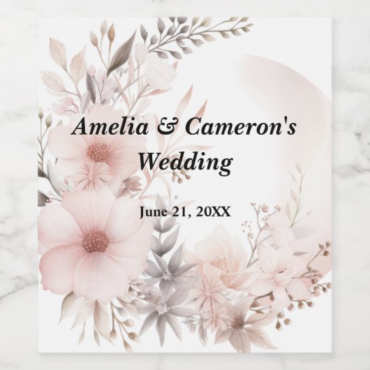 Blush Boho Gedroogde Bloemen Custom Wedding Wijn Etiket (Enkel label)