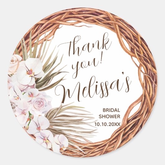 Blush Boho Grapevine dank u Ronde Sticker (Voorkant)