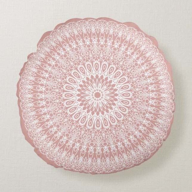 Blush Boho Mandala Rond Kussen (Voorkant)