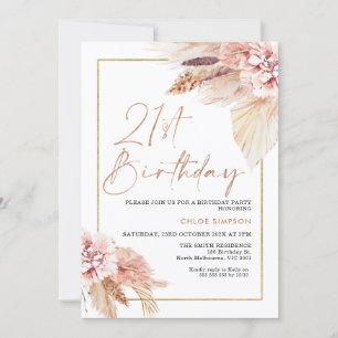 Blush Boho Pampas Grass 21st Birthday Kaart
