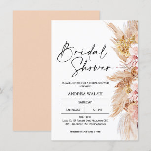 Blush Boho Pampas Grass Bruids Douche Uitnodiging