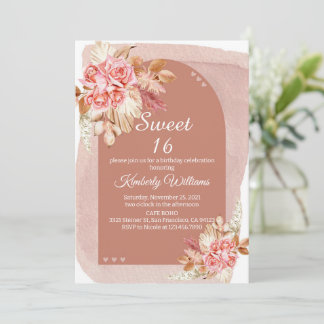 Blush Boho Pampas Grass Sweet 16 Birthday Kaart