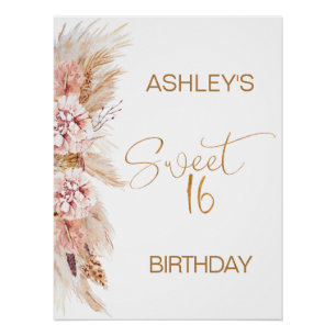 Blush Boho Pampas Grass Sweet 16 Verjaardag Welkom Perfect Poster