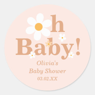Blush Boho Retro Madel Oh Baby Shower Ronde Sticker