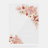 Blush Boho Terracotta Bloemen Acryl Trouwbord Bord (Voorkant)