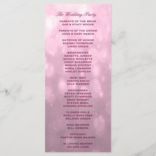 BLush Bokeh souligne le programme de mariage (Dos)