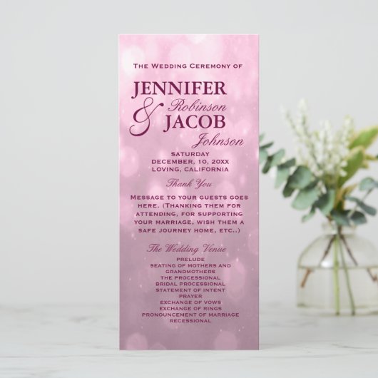 BLush Bokeh souligne le programme de mariage (Debout devant)