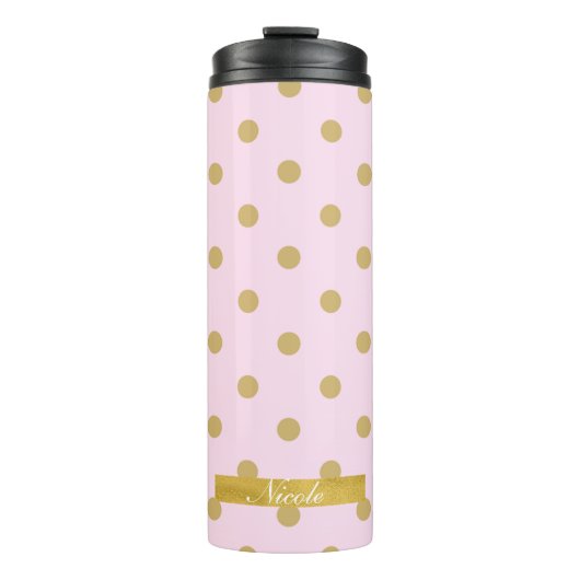 Blush Bord Licht Roze & Goud Polka Dots Patroon Thermosbeker (Voorkant)