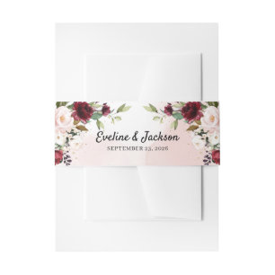 Blush bordeaux bloemengoud groen bruiloft uitnodigingen wikkel