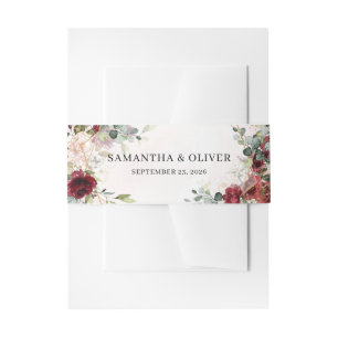 Blush bordeaux bloemengroen eucalyptus goud uitnodigingen wikkel