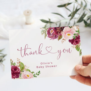 Blush borgundy herfst floral baby shower dank u kaart