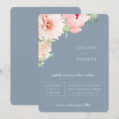 Blush Botanisch | Stofblauwe Trouw Uitnodiging (Voorkant / Achterkant)