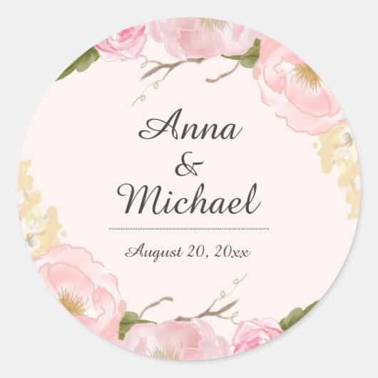 Blush Botanische Bloemen Bruiloft Stickers (Voorkant)