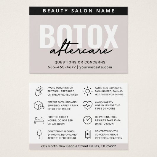 Blush Botox Injectie Nazorg Kaart (Voorkant /achterkant)