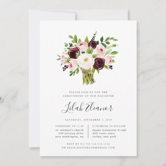 Blush Bouquet Christening Invitation (Devant)