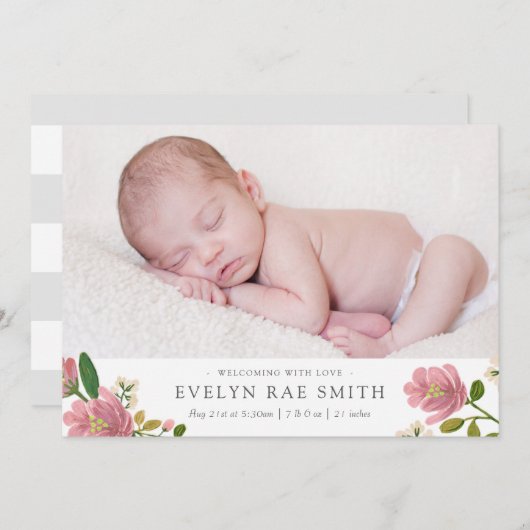 Blush Bouquet Faire-part de naissance (Devant / Derrière)