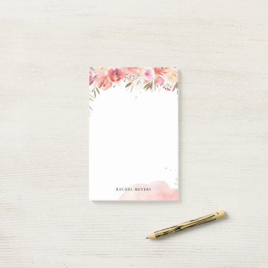 Blush Bouquet gepersonaliseerde naam Monogram Post-it® Notes (Op bureau)