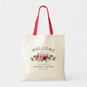 Blush & Bourgogne Bloemen Bruiloft Welkom Tote Bag