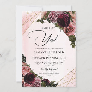 Blush Bourgogne bloemen goud Ze zei ja Kaart