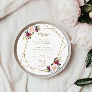 Blush Bourgogne Bloemen Vrijgezellenfeest Rond Men Kaart