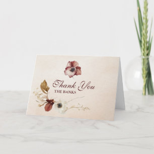 Blush Bourgogne Bloemen Waterverf bruiloft Bedankkaart