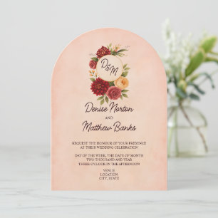 Blush Bourgogne Bloemen Waterverf bruiloft Kaart