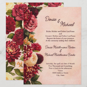 Blush Bourgogne Bloemen Waterverf bruiloft Kaart