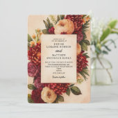 Blush Bourgogne Bloemen Waterverf bruiloft Kaart (Staand voorkant)