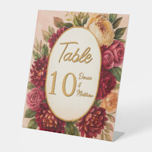 Blush Bourgogne Bloemen Waterverf bruiloft Reclamebord Met Voetstuk
