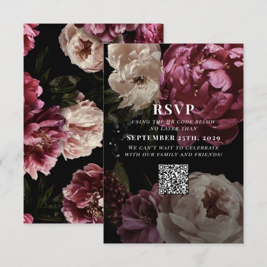 Blush Bourgogne bruiloft QR Code Gelieve RSVP te b Kaartje (Voorkant / Achterkant)