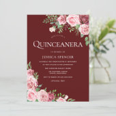 Blush & Bourgogne Floral Quinceanera Invitation de (Debout devant)